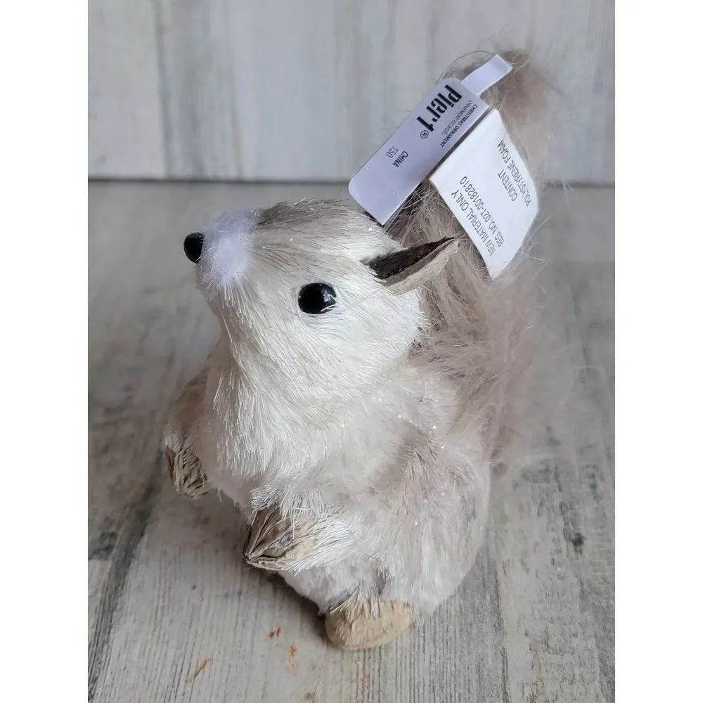 Pier 1 mini bristle‎ brush winter squirrel glitter Xmas figure
